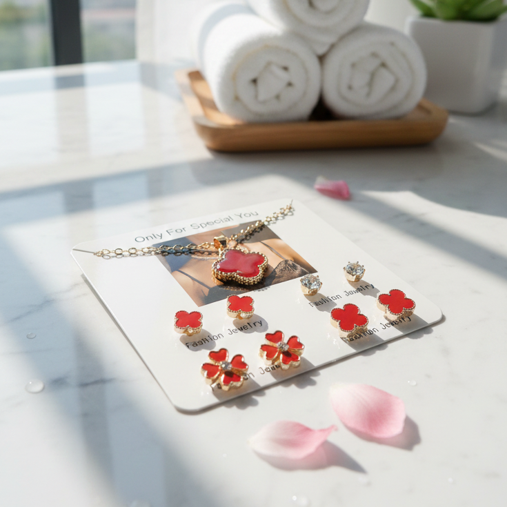 Beautiful 4 Pairs Of Earrings & Neckalce Elegant Design