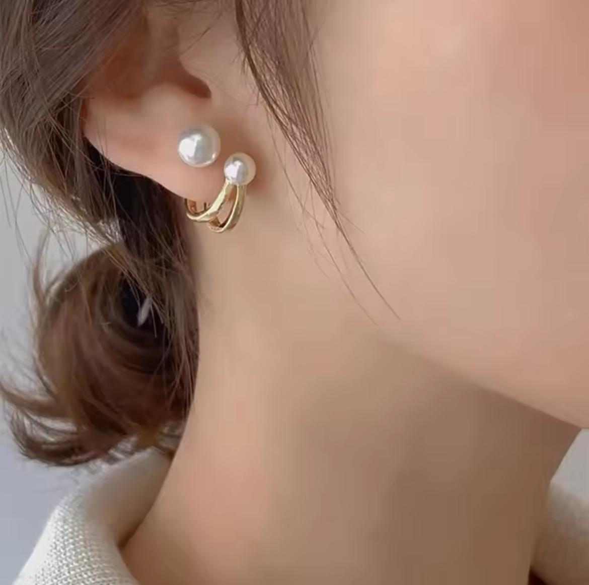 Pearl Circle Earrings-Golden