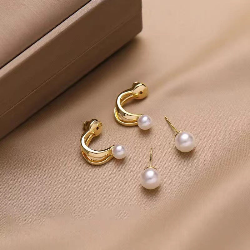 Pearl Circle Earrings-Golden