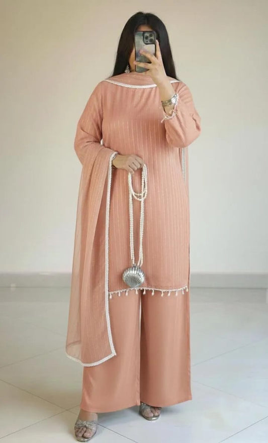 3 Pcs Women's Stitched Shamoz Silk-Suit