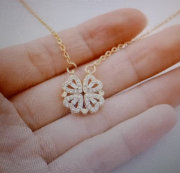 Korean Magnetic 4 Leaf Clover Pendant Necklace