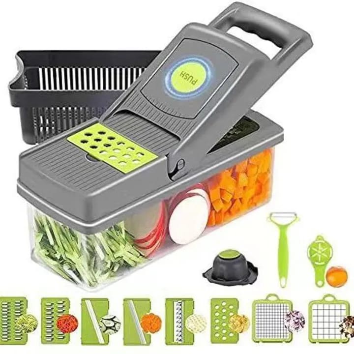 Vegetable Chopper & Slicer With Colander Basket And Storage Container