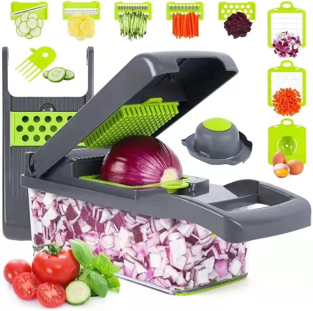 Vegetable Chopper & Slicer With Colander Basket And Storage Container