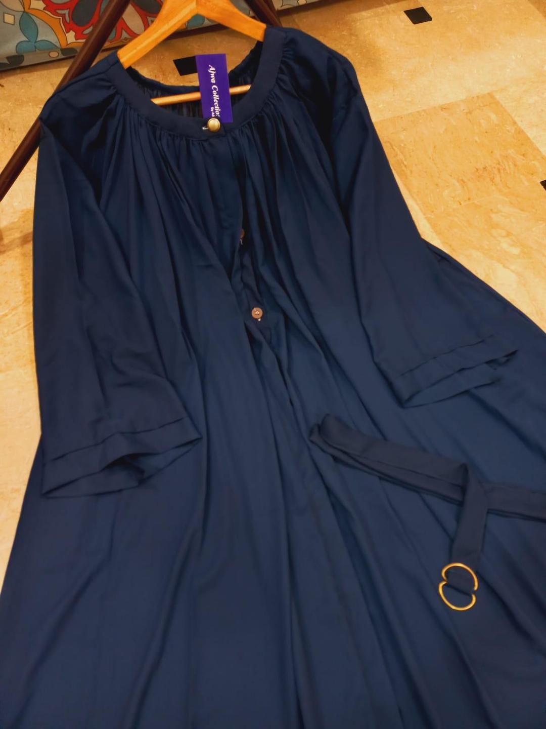 Georgette Plain Abaya with Belt for Women Blue