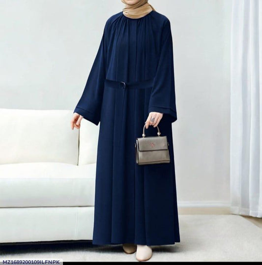 Georgette Plain Abaya with Belt for Women Blue